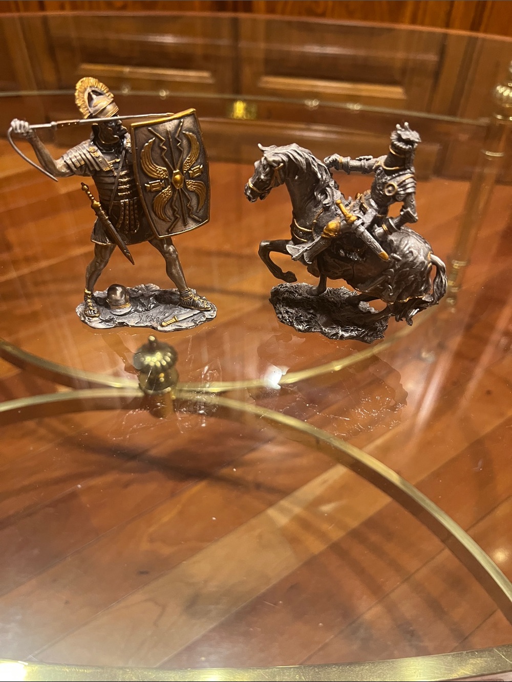 Metal Roman Soldier & Mounted Knight Figurines - Silver with Gold Accents